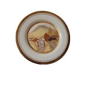 Lego Japan Decorative Plate 6.5" Gold Trim Landscape Mountain Village Vintage